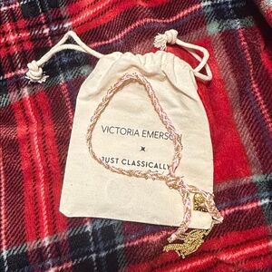 Gold and Pink Hand Chain Bracelet by Victoria Emerson NWOT Adjustable